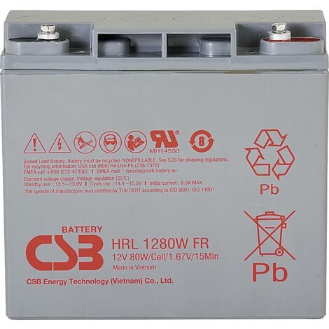 CSB Battery HRL 1280W high-rate longlife HRL1280W-FR Batterie au plomb 12 V 20 Ah plomb (AGM) (l x H x P) 181 x 167 x 76 mm raccord à vis M5 sans entretien,