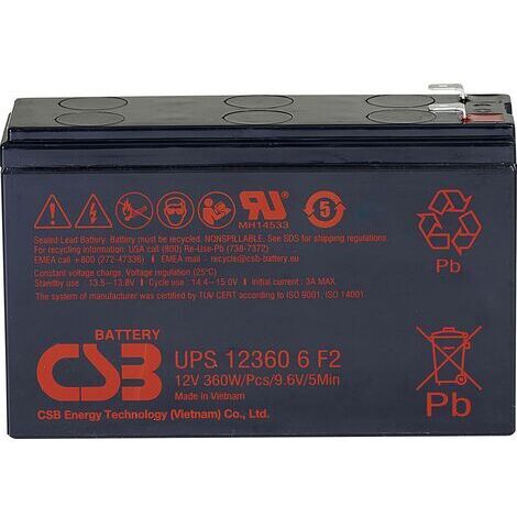 CSB Battery UPS 123606 high-rate UPS123606F1F2 Batterie au plomb 12 V 7 Ah plomb (AGM) (l x H x P) 151 x 99 x 51 mm cosses plates 6,35 mm sans entreti X843151