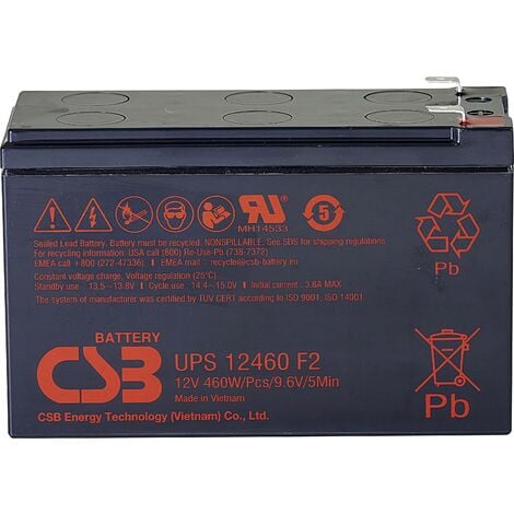 CSB Battery UPS 12460 high-rate UPS12460F2 Batterie au plomb 12 V 9.6 Ah plomb (AGM) (l x H x P) 151 x 99 x 65 mm cosses plates 6,35 mm sans entretien A146982