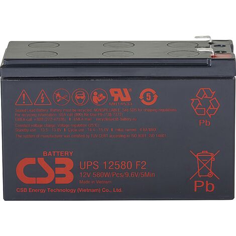 CSB Battery UPS 12580 high-rate UPS12580F2 Batterie au plomb 12 V 9.4 Ah plomb (AGM) (l x H x P) 151 x 99 x 65 mm cosses plates 6,35 mm sans entretien,