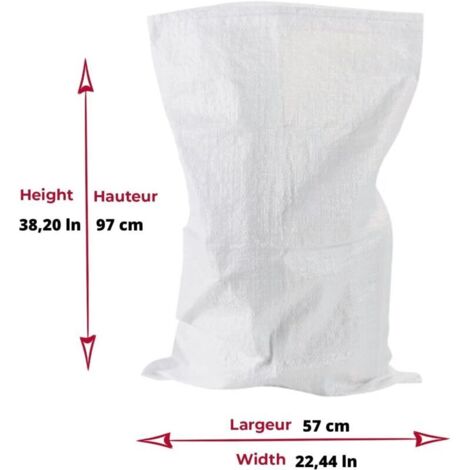 CSPARCV 15 Bauschuttsäcke, 75 Liter, 57 x 97 cm, 55 kg, Bau- und Grünabfälle, strapazierfähig und wiederverwendbar, weißes gewebtes Polypropylen, Kies, Sand, Laub, Kieselsteine