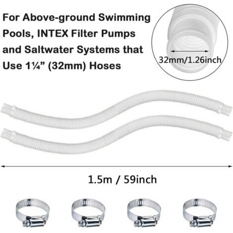 CSPARCV 2-teiliger Poolschlauch, Ersatz-Poolschlauch, Schlauch für Aufstellpools mit 4 Metallklemmen, 32 mm Poolschlauch, Ersatz-Poolschläuche, für Aufstellpools (1,5 m)