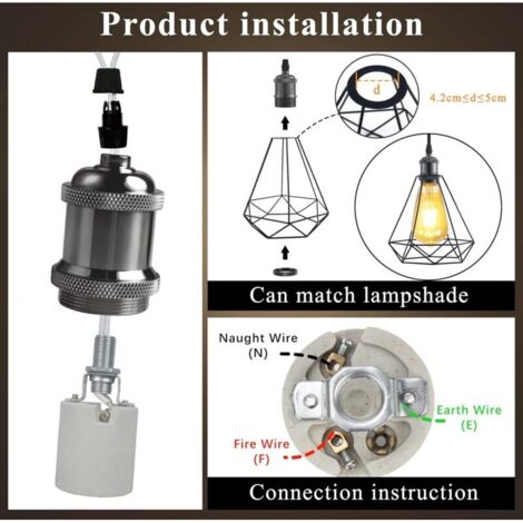 CSPARCV 4 Stück Vintage E27 Lampenfassung, Edison Retro Pendelleuchte, Keramikadapter, Schwarze Perlmuttfassung