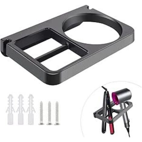 CSPARCV Black Universal Wall-Mounted Hair Dryer Holder, Hair Dryer and Straightener Holder with 3 Expansion Screws, Hair Dryer and Straightener Holder for Hotel, Bathroom, Hair Salon