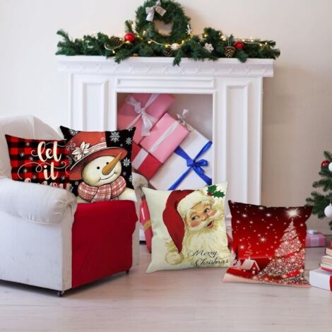 CSPARCV Set di 4 decorazioni natalizie 45x45, federe in lino con Babbo Natale, federe decorative per interni, decorazioni natalizie per la casa, divano, regalo per le vacanze invernali