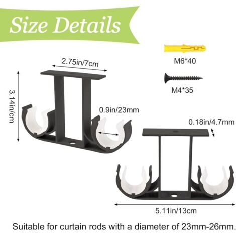 CSPARCV Set mit 6 Gardinenstangenhalterungen aus Aluminiumlegierung für 23-26 mm Gardinenstangen (Schwarz)