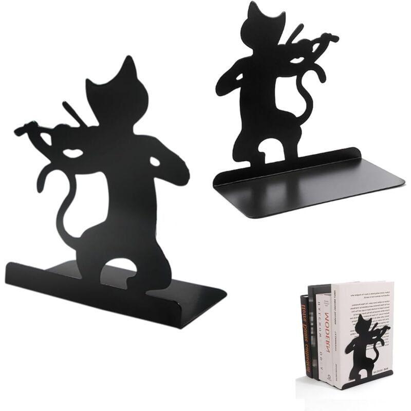 Csparkv - 1 Paires Cale Livre Etagere Antidérapant, Serre-Livres en Métal en Forme De Chat Mignon, Serre-Livres Décoratifs, pour Étagère, Bureau,