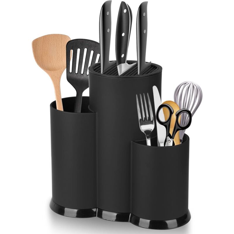 Csparkv - 1 pcs Bloc Couteaux Cuisine Vides, 3 en 1 Universel Porte Couteau Rond, Détachable Range Couteaux avec Fentes, Plastique Porte Ustensiles