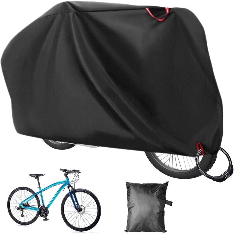 1 pcs Housse Velo Exterieur Protection, Epais Noir Bache Velo Exterieur avec Trou de Verrouillage & Sac de Rangement, 200 x 110 x 70 cm, pour vtt et