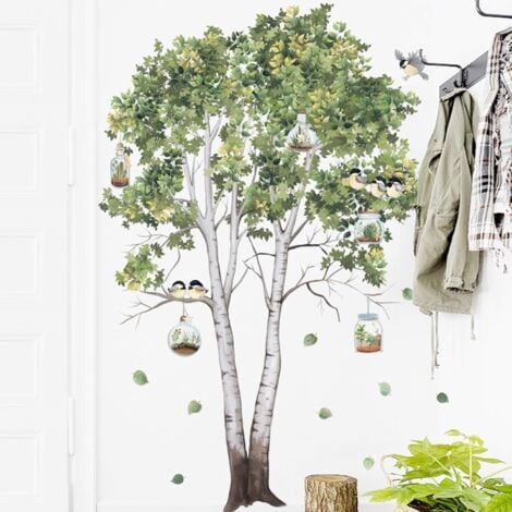 CSPARKV 1 Set Tropical Green Plant Wall Sticker, Removable Tree Wall Decal Murals, DIY Art Decor Mural Kitchen Green Decoration Living Room Bedroom Window Wall Cabinet