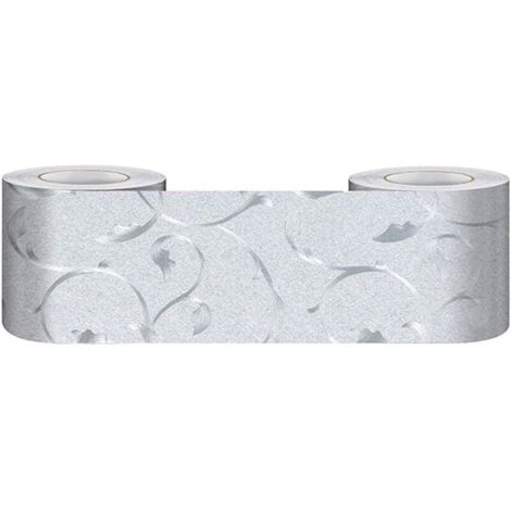 CSPARKV 1  tome  Frise Murale Autocollant Papier Peint imperméable en PVC Plinthe de cuisine et de salle de bain Décor Mural Bordure de Tableau d'Affichage DécoupéeVigne D'Argent 5cm X 500cm