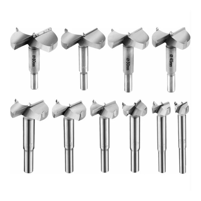 Csparkv - 10 Pcs Meche Bois 15-60mm Fraise Bois Carbure Foret Bois Meche a Faconner Meche a Fraiser Bois Fraise Perceuse Bois 15mm 20mm 25mm 30mm