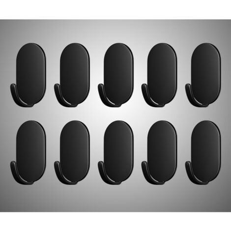CSPARKV 10 Pièces Crochet Adhésif, Blanc Accroche Adhesif Crochet Adhésif Mural De Salle De Bains, Anti-Rouille Crochet Autocollant Adhesif Sans Perçage Accroche Autocollant Mural (Noir)