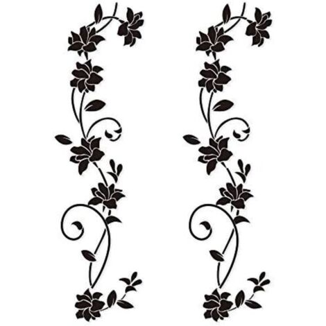 CSPARKV 105 x 30cm 2 Sets Stickers Muraux  Fleur de vigne Noir Deisgn en PVC Autocollant Mural pour Enfants Chambre Salon Bureau Resto Boutique Decoration