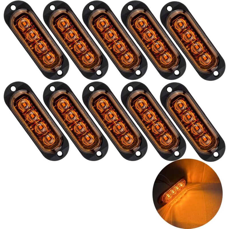Csparkv - 10X 4 led Feux de Marquage Latéral 12 / 24V Feux De Gabarit led Remorque Lampe 3000K LumièRe D'Avertissement Pour Camion Rv Caravane (Jaune)