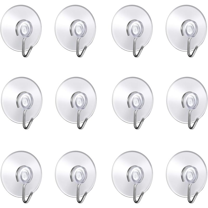 Csparkv - 12 Pack Wall Hooks with Suction Cup, Small Plastic Suction Cups with Round Hook for Bathroom and Kitchen (12 pcs Suction Cup)