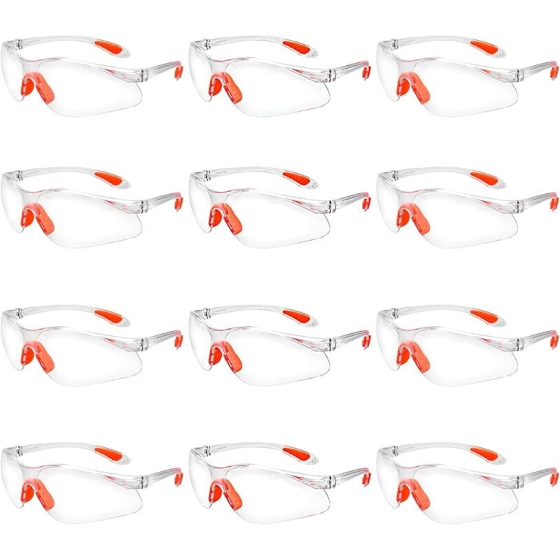 Csparkv - 12 pcs Lunettes de Sécurité Surlunettes de Protection Transparentes avec Verres en Plastique Pont-de-Nez et Embouts de Branches en