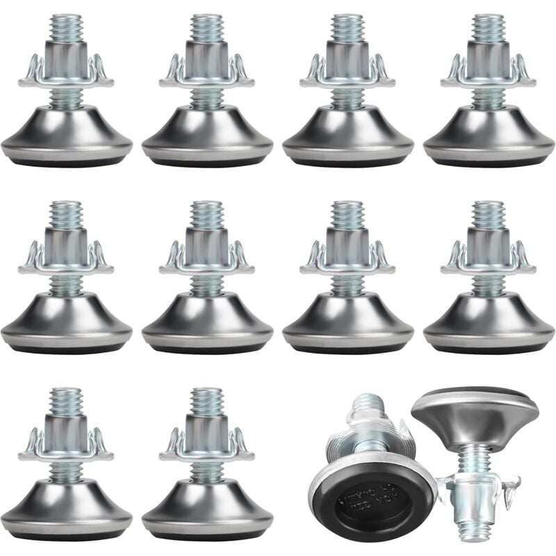Csparkv - 12 Pcs Pied Reglable pour Meuble M8 x 30 mm - Pied Verin Reglable Moyen avec Patin Polypropylène et Écrou en t - Patin Réglable pour Pieds