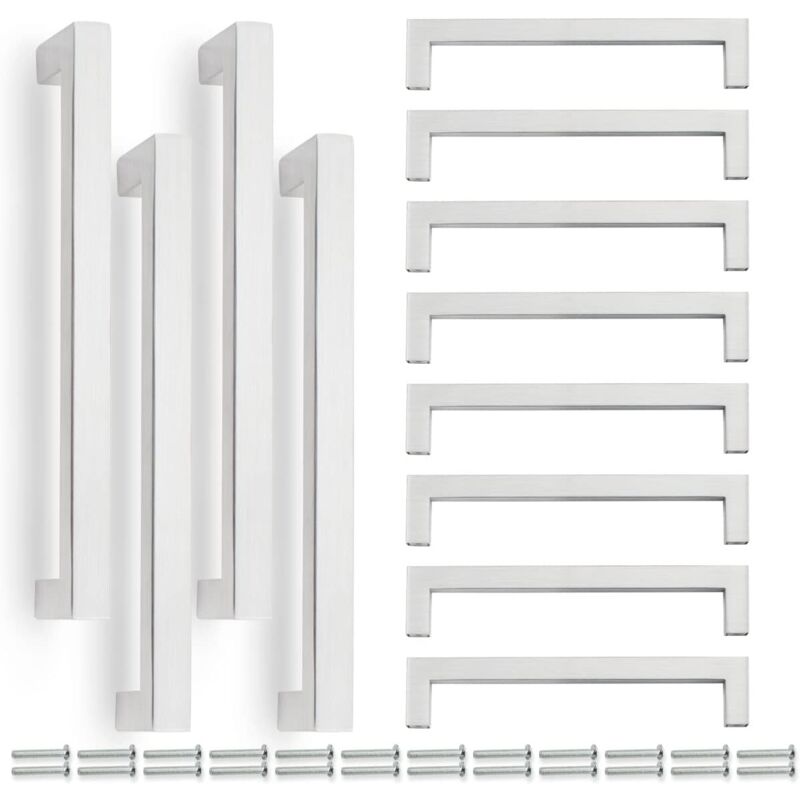 CSPARKV 12 Pcs Satin Nickel Stainless Steel Square Kitchen Cabinet Handle T-Handle for Kitchen Hardware