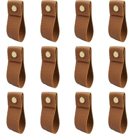 CSPARKV 12 Pieces Brown PU Leather Handle Leather Drawer Handle Cupboard Pulls with Screws Accessories for Furniture, Kitchen, Bathroom Cabinets, Wardrobe Dresser,