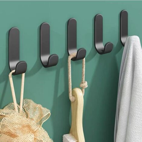 CSPARKV 12 Pieces Wall Hooks Black Adhesive Hooks, Stainless Steel Self Adhesive Hooks, Self Adhesive Wall Hooks for Bathroom Kitchen Office