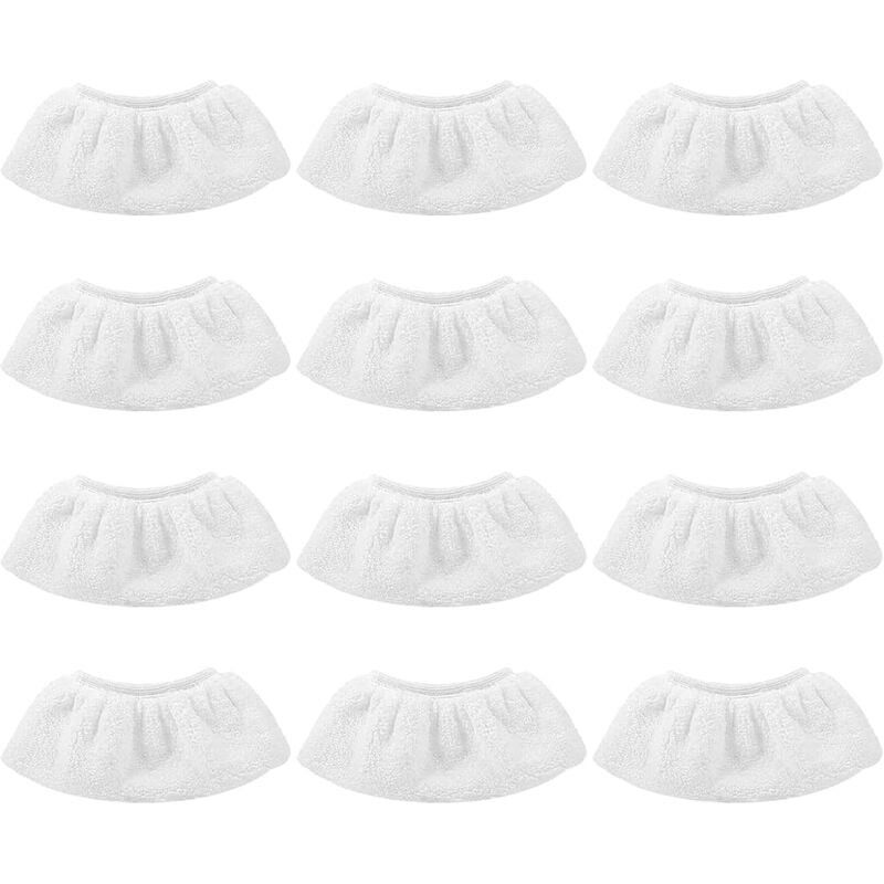 Csparkv - 12Pcs Bonnettes Microfibre Lingettes,Blanc Lingettes Bonnettes Accessoire,compatible avec la plupart des Nettoyeur à vapeur