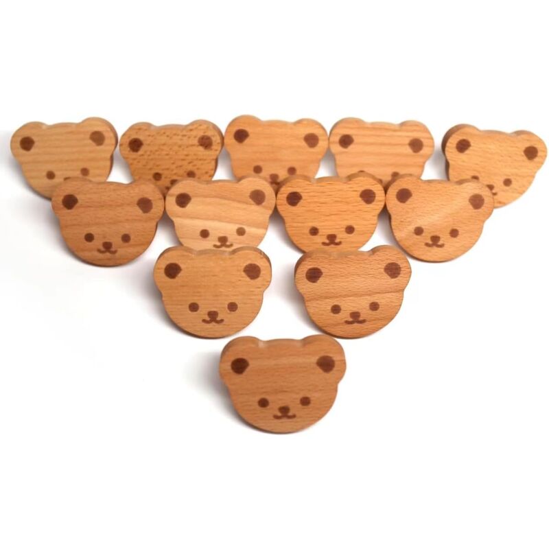 12ps ours en forme de poignée en bois, tiroir en bois, poignée d'armoire en bois en forme d'ours naturel, poignée de meuble bohème, poignée de
