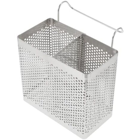CSPARKV 13x7x12.5cm Kitchen Utensils Holder Stainless Steel 2 Compartments Cutlery Drying Rack Basket Dish Drainer Organizer with Hook for Restaurant Home