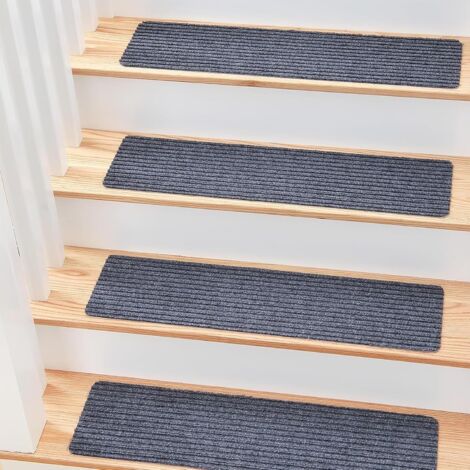 CSPARKV 15 Pack Stair Treads, 20 x 76 cm Non Slip Safety Carpet Stair Treads Indoor Non Slip Rugs for Kids, Elders and Pets with Reusable Adhesive, Grey