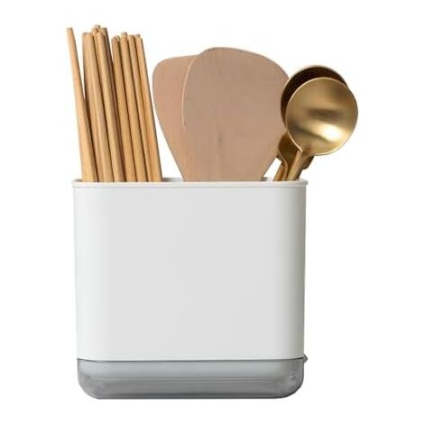 Porte-ustensiles De Cuisine En Bois Blanc - Égouttoir Compact Pour Couverts, Baguettes Et Cuillères - Organisateur De Comptoir Pratique
