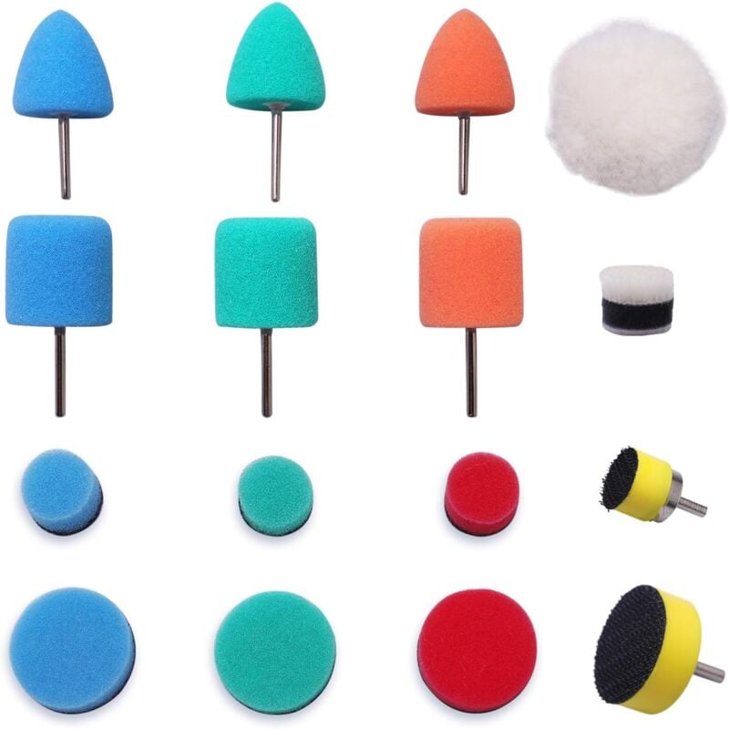 Csparkv - 16Pcs Mini Set de Polissage, 15mm 25mm Kit de Polissage Pad Éponge à polir Kit boule de polissage pour Voiture Ponçage pour Outil Rotatif