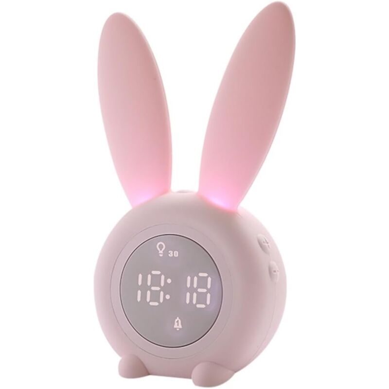 CSPARKV （17×9×7cm）(Pink)Petite Horloge NuméRique Mini réveil numérique LED de Dessin animé, Affichage électronique, contrôle du Son, Lapin Mignon,