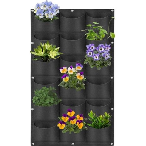 CSPARKV 18 poches, Sacs de plantation murale, sacs de plantation à suspendre, sacs de plantation pour extérieur et intérieur, jardinage, pot de fleurs vertical, décoration murale, noir