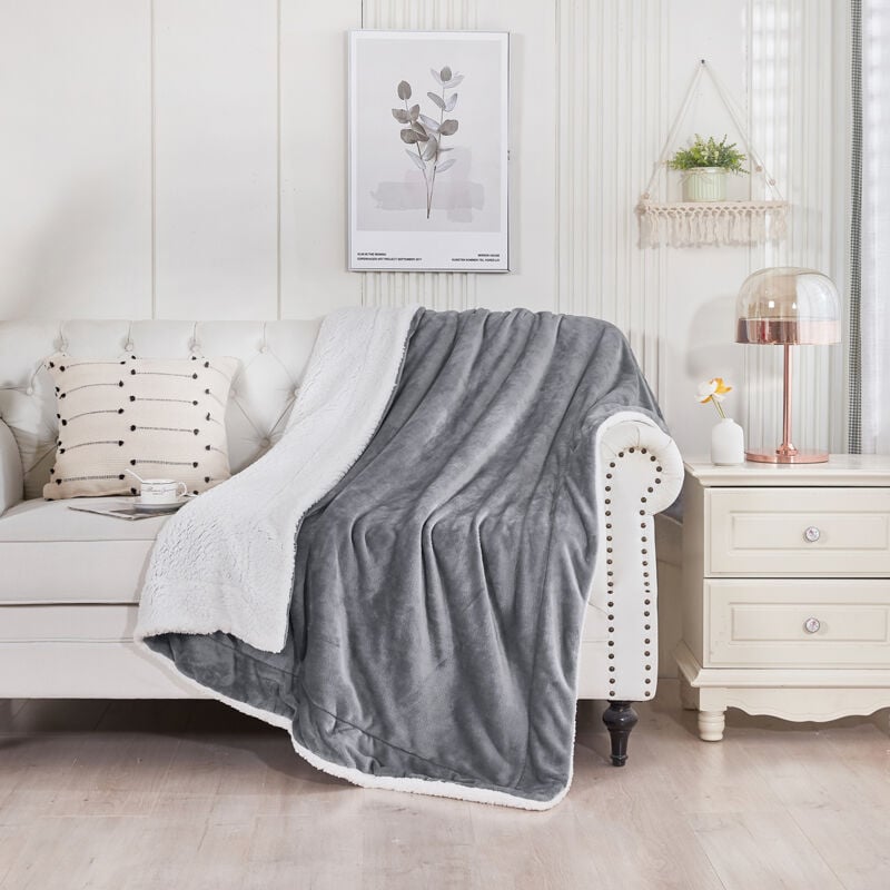 Csparkv - 180x200cm Gris )Plaid Canape Polaire - Couverture Jete de Canape Hiver, Plaid Canapé Mouton 2 Personnes Doux et Chaude