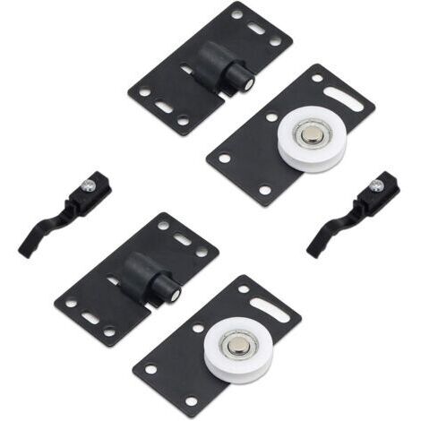 CSPARKV 2 Ensembles de Rouleau de Porte Coulissante, Roues de Rouleau de Meubles, Kits de Piste D'engrenage de Roues en Nylon Muets, pour Fenêtre de Placard Armoire Penderie (Noir)