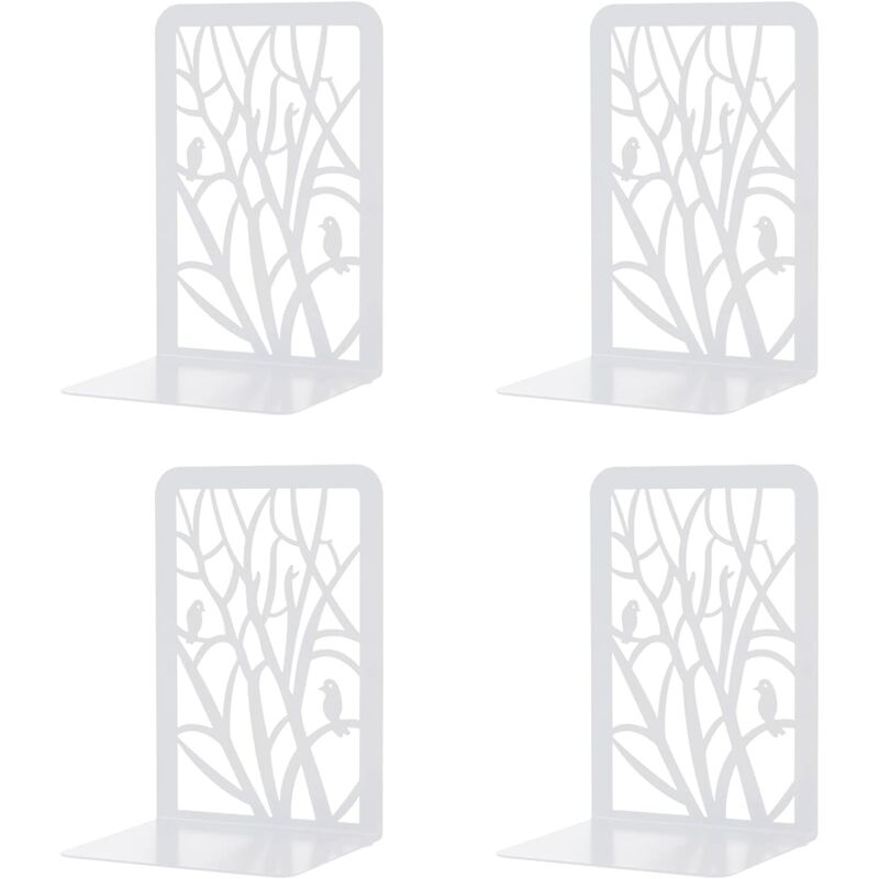 Csparkv - 2 Paires Serre-Livre Metal, Serre-Livres Enfants,d'arbre Serre-Livres Design, pour Bureaux,Décoratifs, Étagères,Écoles et Librairie (Blanc)
