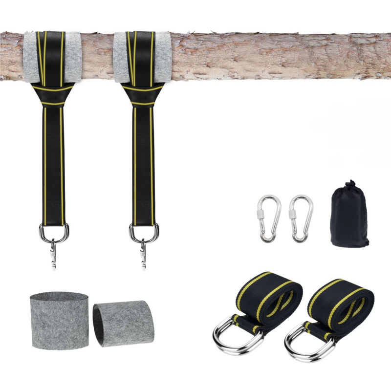 2 pcs Fixation de balançoire, fixation de hamac, kit de fixation pour hamac, fauteuil suspendu, balançoire, arbre de fixation avec 2 coussins de