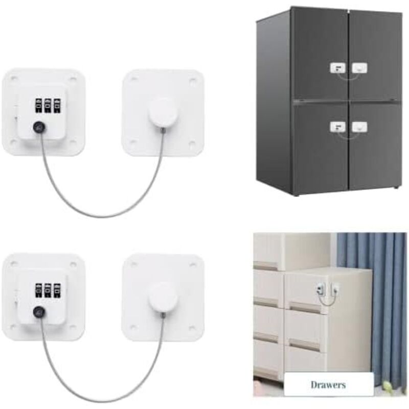 2 Pièces Bloque Tiroir Securite Enfant, Bloque Placard Bébé avec serrure à combinaiso, Blanc Bloque Porte Frigo, 3M auto-adhési Bloc Fenetre Securite