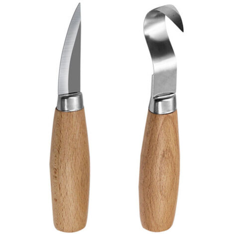 CSPARKV 2 Pièces Couteau à Crochet de Sculpture sur Bois, Outils de Couteau à Découper à la Cuillère pour les Sculpteurs de Cuillères Professionnels et les Débutants, Couteau à Crochet pour Droitier e