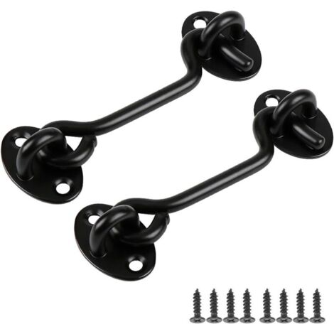 CSPARKV 2 Pièces Crochet Fermeture Porte, Loquet Porte Exterieur en Acier Inoxydable, Avec Vis de Montage, Targette de Porte Pour Fenêtre, Porte de Grange, 75 mm, Noir