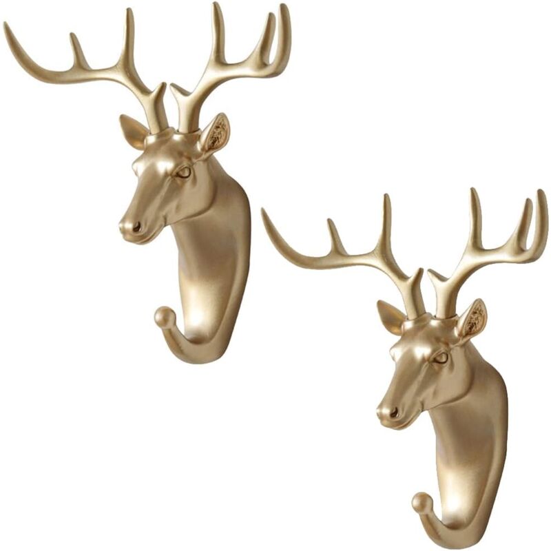 Csparkv - 2 Pieces Deer Coat Hook, Decorative Coat Hook, Wall Decoration Resin Animal Hook, for Hanging Coats, Scarves, Bags, Towels, Keys, Hats,