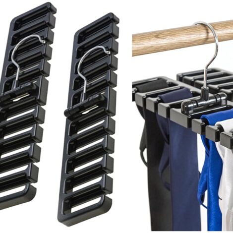 2 Porte-ceintures Rotatifs 360° – Cintre Gain De Place Avec 6 Crochets – Pour Ceintures, Cravates, écharpes… (Noir) - 6
