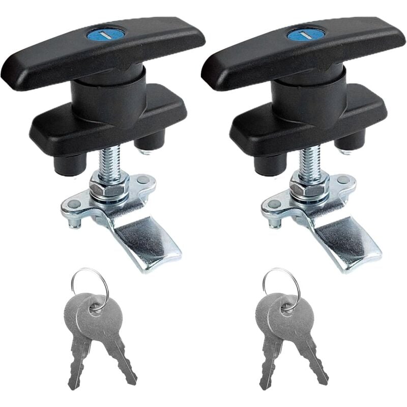 CSPARKV 2 Pièces Serrure Meuble, Serrure de Porte D'armoire à Poignée en T Noire, Serrure Placard, Avec 4 Clés, Adaptée Aux Meubles, Camping-Car,