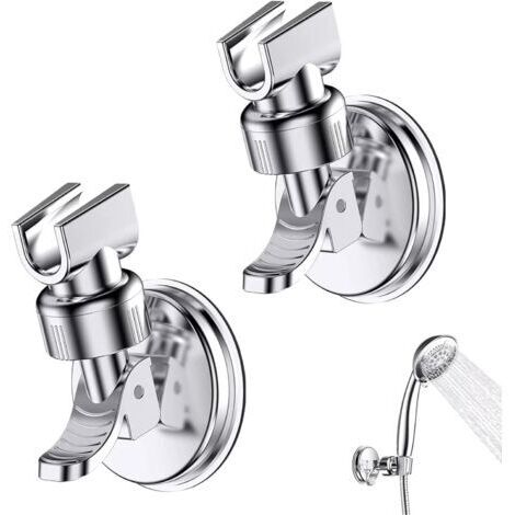 CSPARKV 2 Pièces Support Douchette Ventouse, Support de Douche à Rotation 360 °, Support de pomme de douche réglable amovible, Convient pour la salle de bain de l'hôtel, pas besoin de percer (Argent)