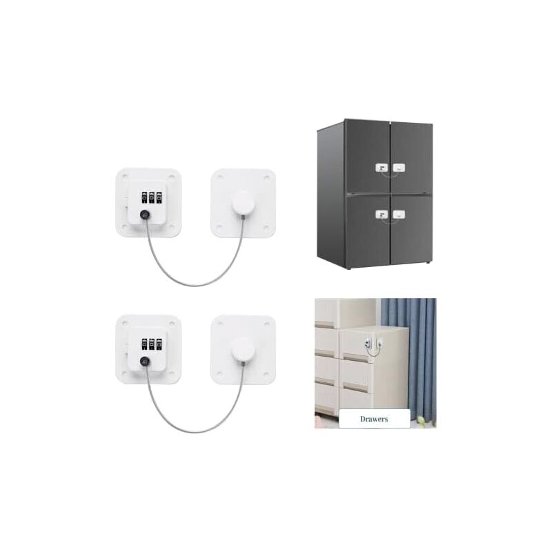 Csparkv - 2 piezas de cerradura de seguridad para cajones para niños, cerradura para armario de bebé con cerradura de combinación, cerradura blanca
