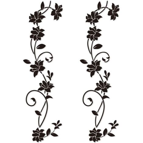 CSPARKV 2 Sets Stickers Muraux 100 30cm Fleur de vigne Noir Deisgn en PVC Autocollant Mural pour Enfants Chambre Salon Bureau Resto Boutique Decoration (Style B)