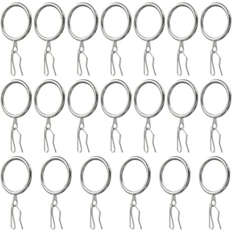 CSPARKV 20 Pieces Curtain Rings, Metal Curtain Rings and Metal Curtain Hooks, for Curtains, Door Curtains, Shower Curtains (Shiny Nickel)