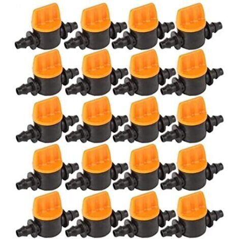 CSPARKV 20 Pièces Vanne de tubes d'irrigation, soupape d'irrigation goutte à goutte  de pouce barbelé vanne d'arrêt de tube d'irrigation  Mini-vanne capillaire à double barbillon 4/7