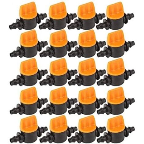 CSPARKV 20 Pièces Vanne de tubes d'irrigation, soupape d'irrigation goutte à goutte  de pouce barbelé vanne d'arrêt de tube d'irrigation  Mini-vanne capillaire à double barbillon 4/7