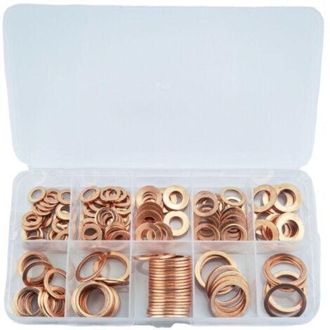 CSPARKV 200Pcs Kit D'Assortiment De Joint Plat, Joint Rondelle, Ecrou Et Boulon En Cuivre, Avec Boite
